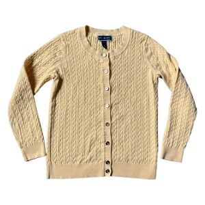 Karen Scott Women's Yellow Cable Knit Button Up Cardigan Sweater Medium M EUC